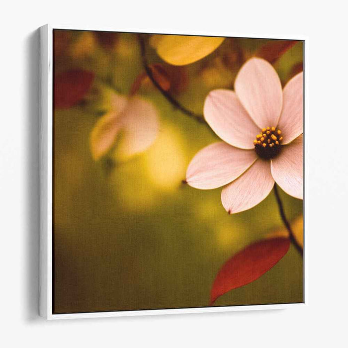 Amber Blossom Dream Dance: Serene Pink Flower on Warm Amber Canvas Art Print