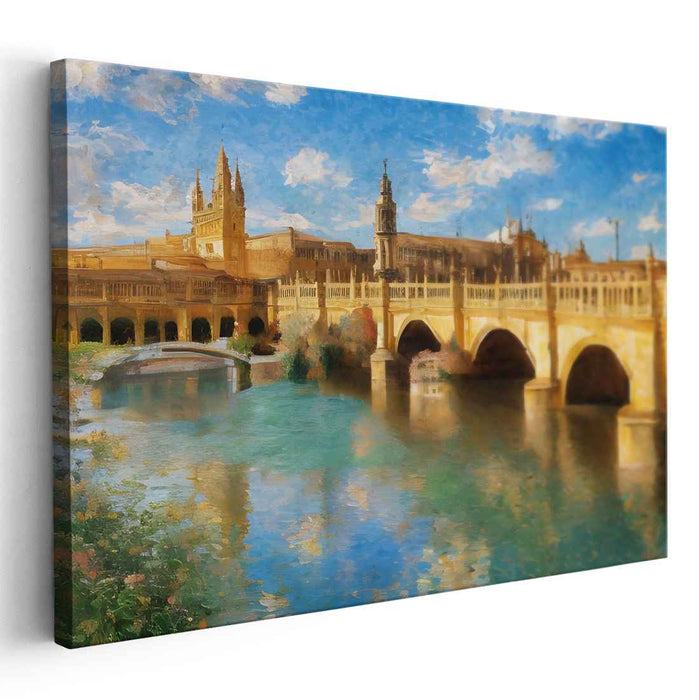 Midnight Symphony Over Cobblestones: Majestic European Cityscape Canvas Art Print