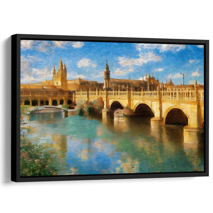 Midnight Symphony Over Cobblestones: Majestic European Cityscape Canvas Art Print