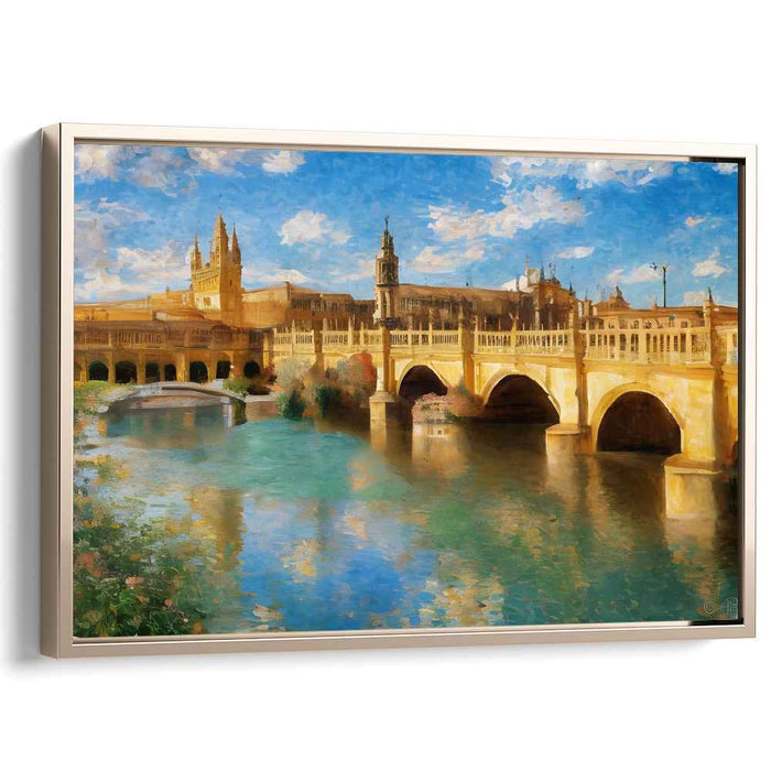 Midnight Symphony Over Cobblestones: Majestic European Cityscape Canvas Art Print