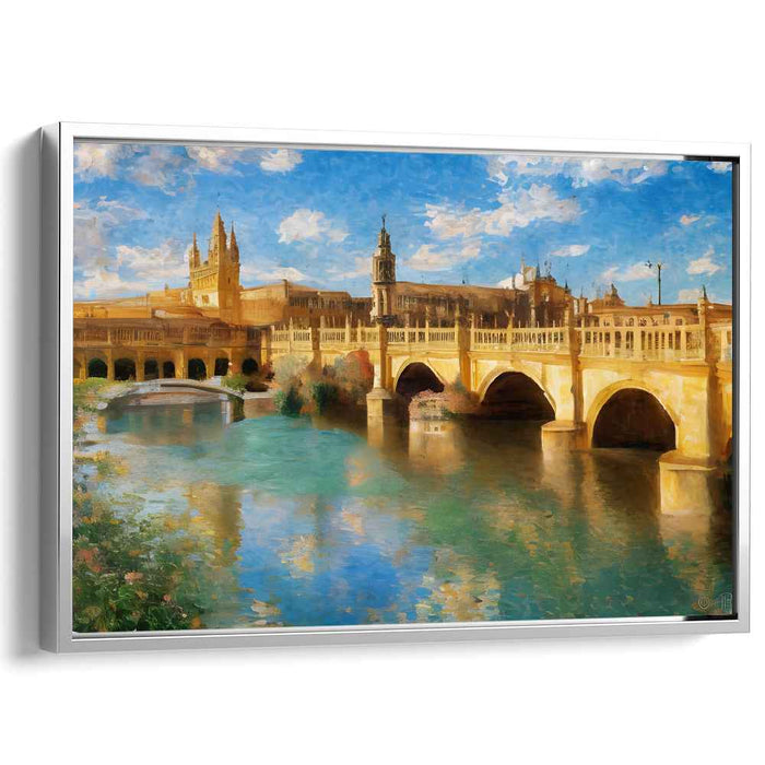 Midnight Symphony Over Cobblestones: Majestic European Cityscape Canvas Art Print