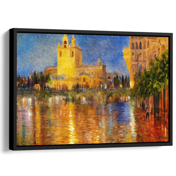 Brushstrokes Dance Among Ancient Waters: Impressionist View of a Historic Riverside Canvas Art