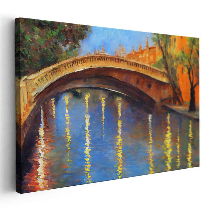 Whispers Of Watercolors: Impressionist Canal Bridge Canvas Art Print