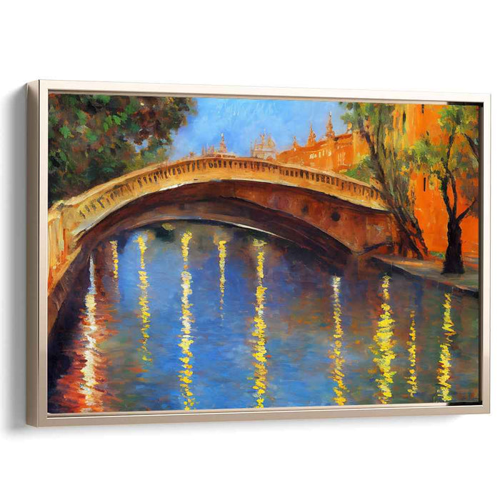 Whispers Of Watercolors: Impressionist Canal Bridge Canvas Art Print