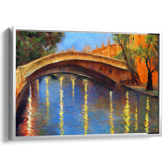 Whispers Of Watercolors: Impressionist Canal Bridge Canvas Art Print