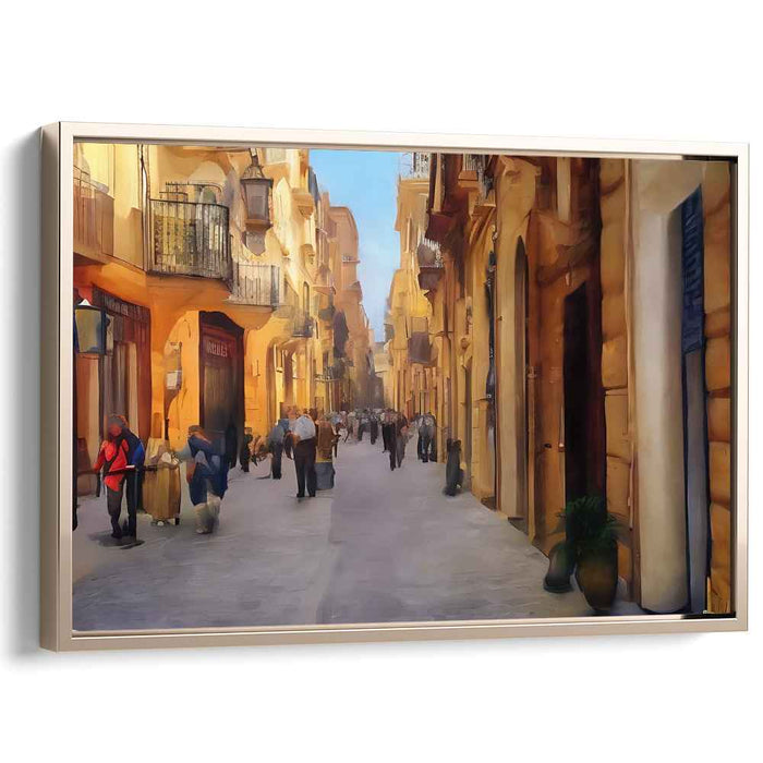 Cobblestone Cafe Conversations: European Street Scene Canvas Art Print