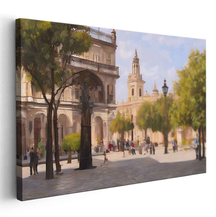 Sunlit European Plaza: A Timeless Stroll Through History