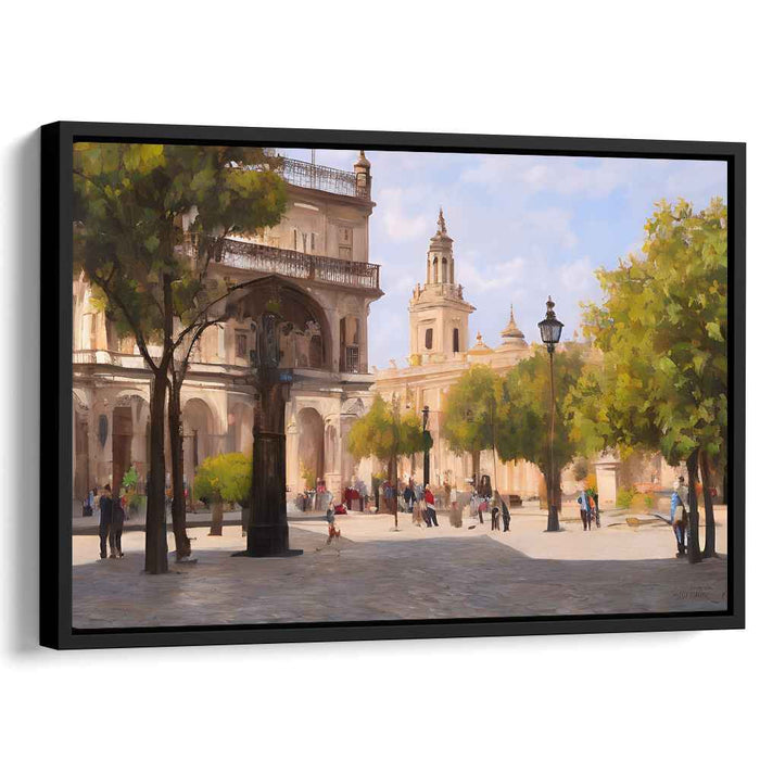 Sunlit European Plaza: A Timeless Stroll Through History