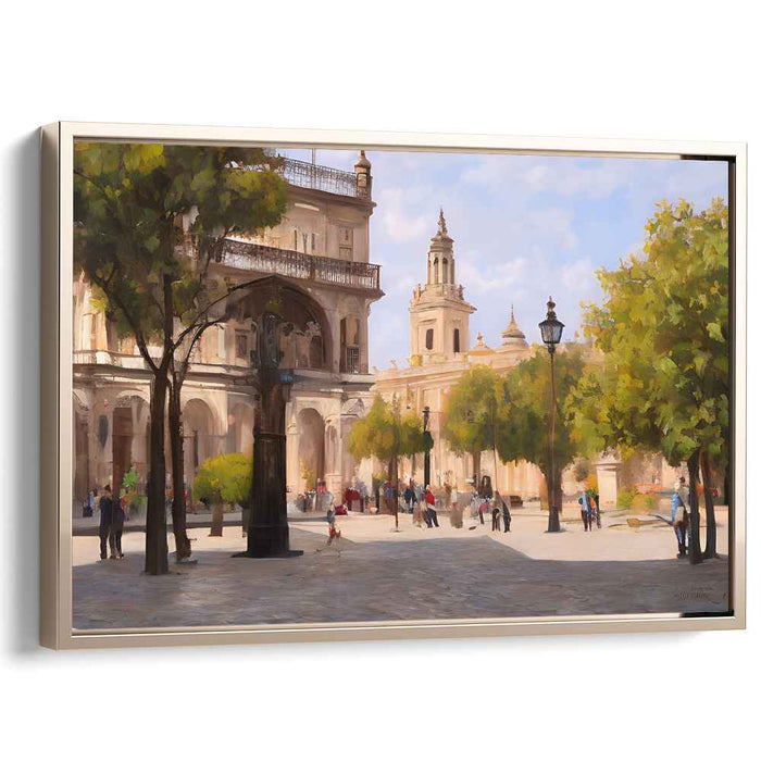 Sunlit European Plaza: A Timeless Stroll Through History