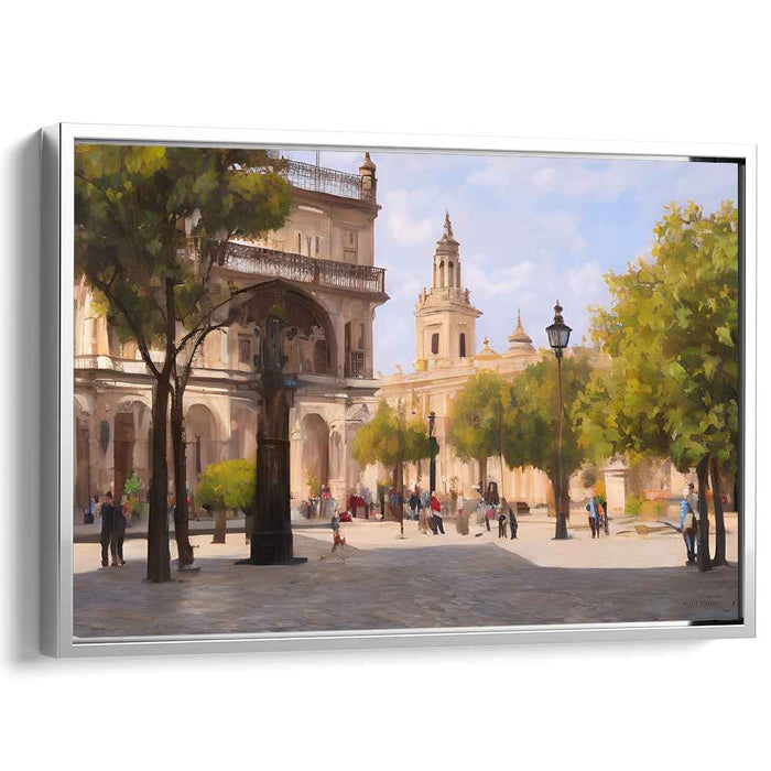 Sunlit European Plaza: A Timeless Stroll Through History