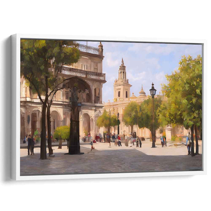 Sunlit European Plaza: A Timeless Stroll Through History