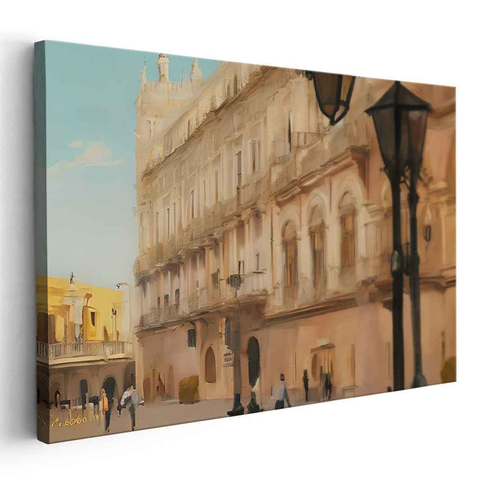 Vintage Cityscape Reverie: Historic Urban Street Scene Canvas Art Print