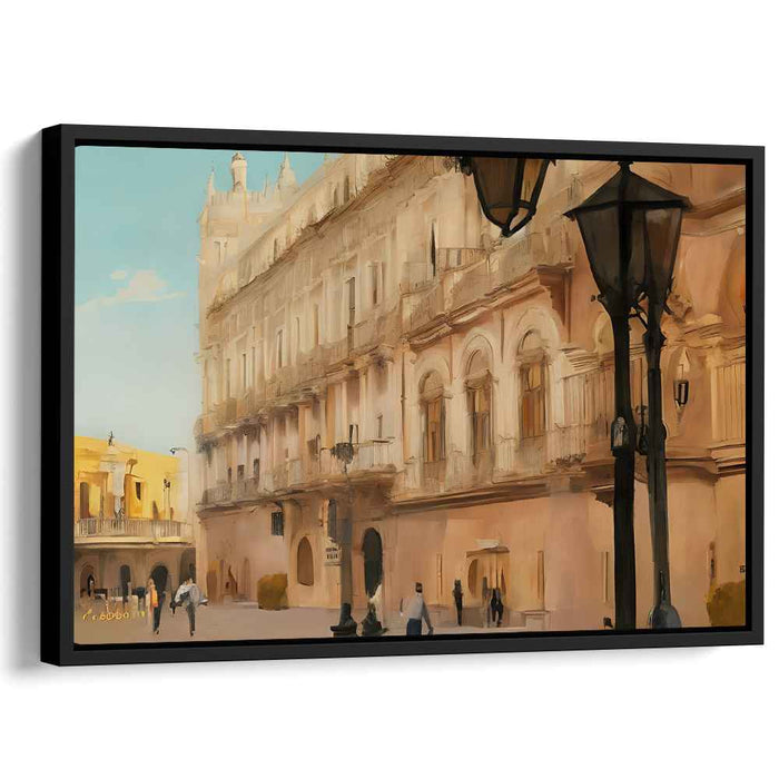 Vintage Cityscape Reverie: Historic Urban Street Scene Canvas Art Print