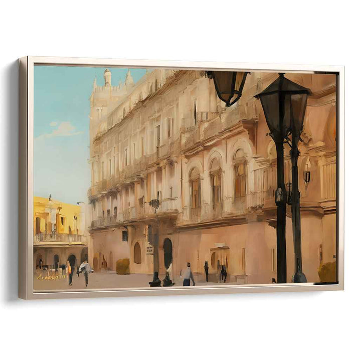 Vintage Cityscape Reverie: Historic Urban Street Scene Canvas Art Print