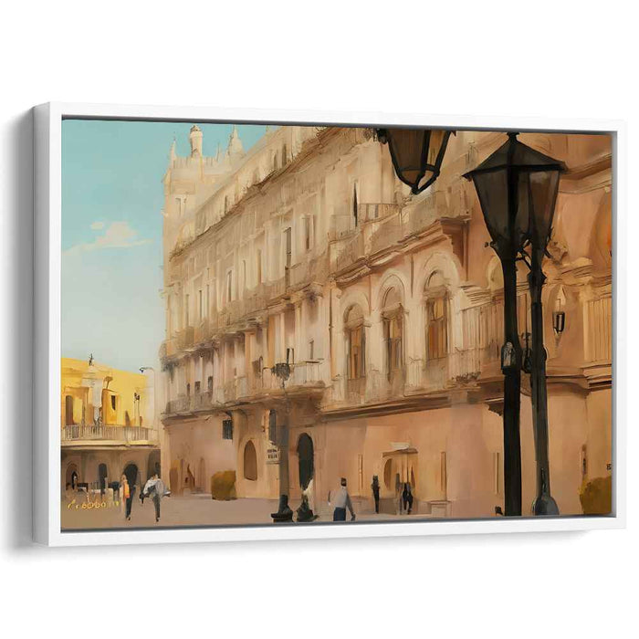 Vintage Cityscape Reverie: Historic Urban Street Scene Canvas Art Print