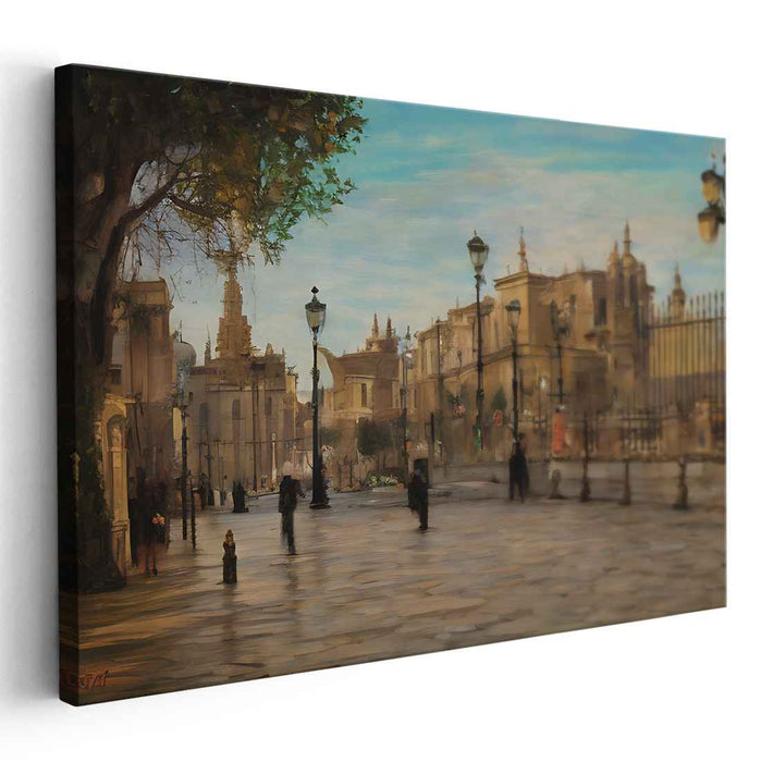 Dawn of Ancient Walls: Historical Cityscape in Early Light Canvas Art Print