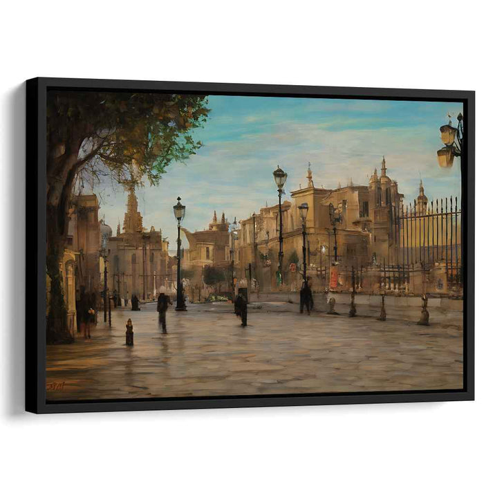 Dawn of Ancient Walls: Historical Cityscape in Early Light Canvas Art Print