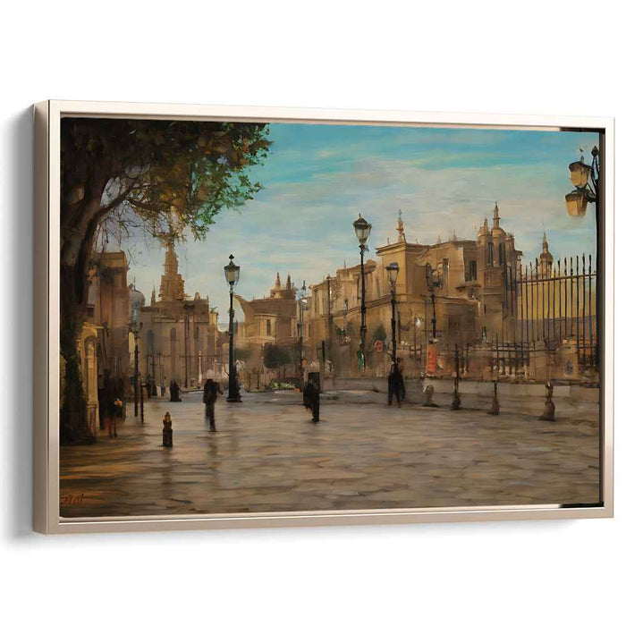 Dawn of Ancient Walls: Historical Cityscape in Early Light Canvas Art Print