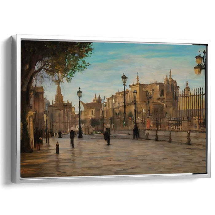 Dawn of Ancient Walls: Historical Cityscape in Early Light Canvas Art Print