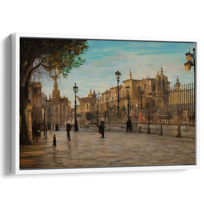 Dawn of Ancient Walls: Historical Cityscape in Early Light Canvas Art Print