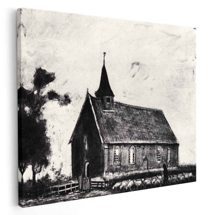 Shepherd with Flock near a Little Church at Zweeloo (1883) by Vincent van Gogh
