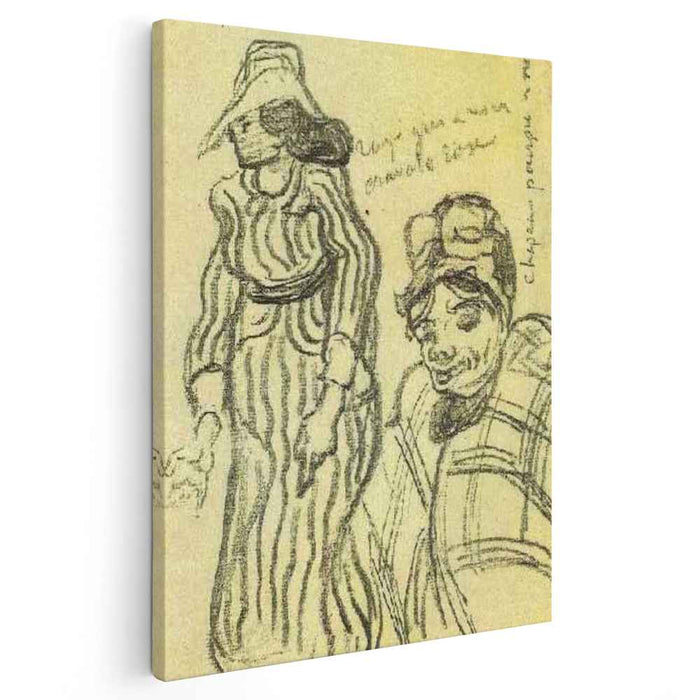 Sketch of a Lady with Striped Dress and Hat and of Another Lady, Half-Figure by Vincent van Gogh