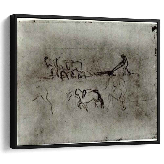 Sketches of Peasant Plowing with Horses (1890) by Vincent van Gogh