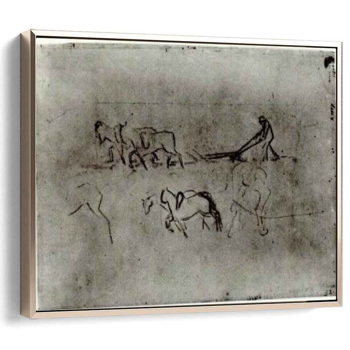 Sketches of Peasant Plowing with Horses (1890) by Vincent van Gogh