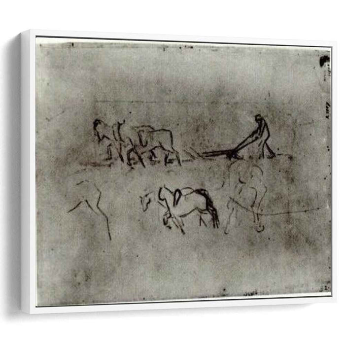 Sketches of Peasant Plowing with Horses (1890) by Vincent van Gogh