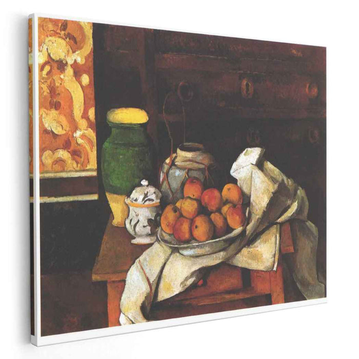 Still life in front of a chest of drawers (1887) by Paul Cezanne