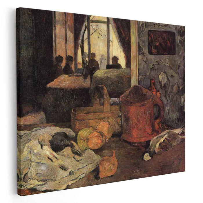 Still life of onions and pigeons and room interior in Copenhagen (1885) by Paul Gauguin