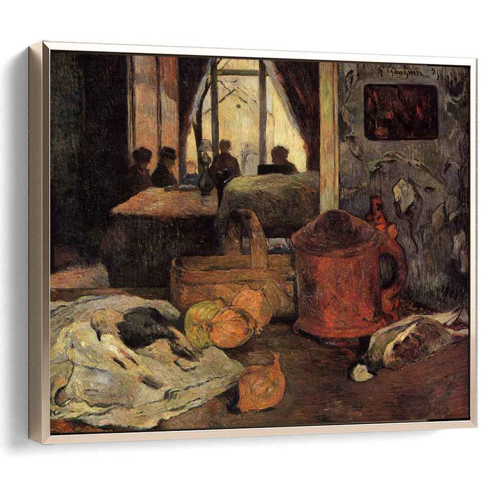 Still life of onions and pigeons and room interior in Copenhagen (1885) by Paul Gauguin