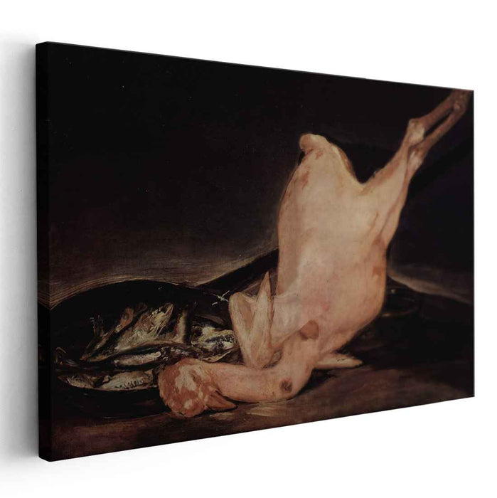 Still life, plucked turkey and pan with fish by Francisco Goya