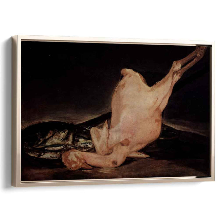 Still life, plucked turkey and pan with fish by Francisco Goya