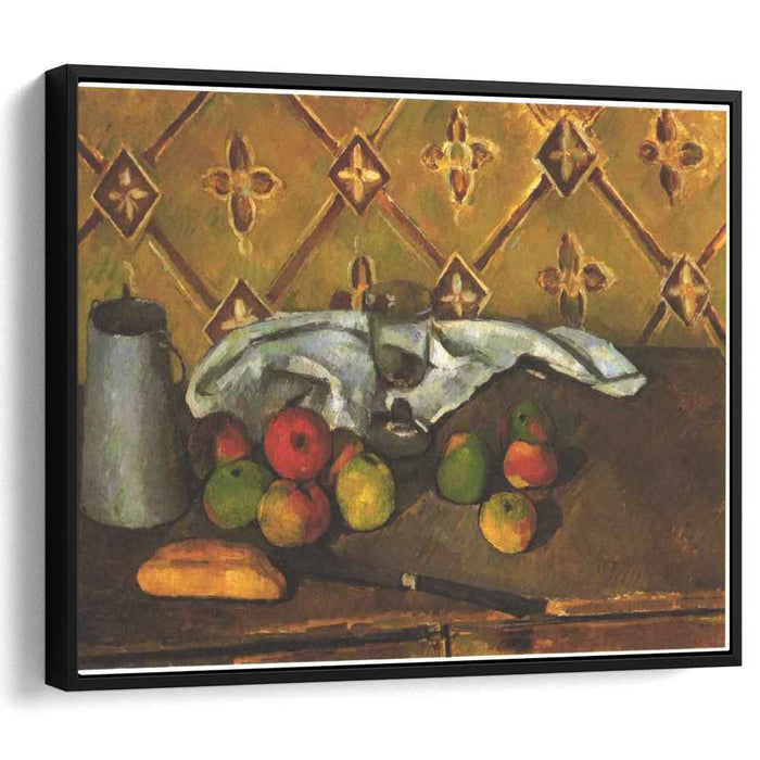 Still life with apples, servettes and a milkcan by Paul Cezanne