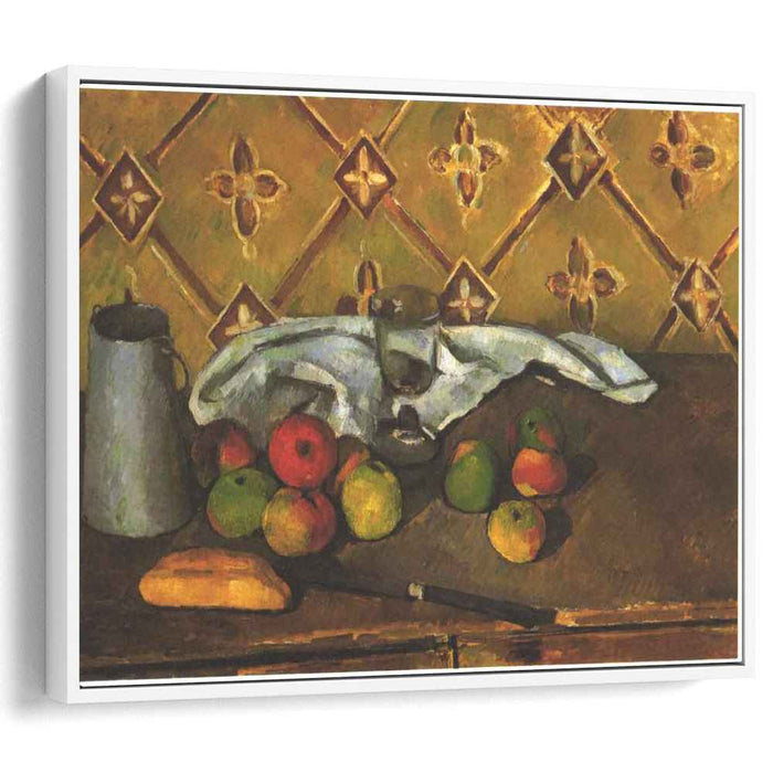 Still life with apples, servettes and a milkcan by Paul Cezanne