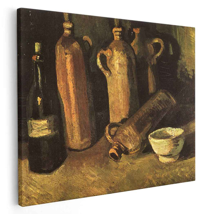 Still Life with Four Stone Bottles, Flask and White Cup by Vincent van Gogh