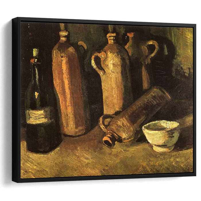 Still Life with Four Stone Bottles, Flask and White Cup by Vincent van Gogh