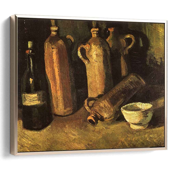 Still Life with Four Stone Bottles, Flask and White Cup by Vincent van Gogh