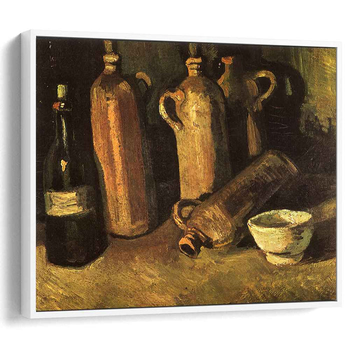 Still Life with Four Stone Bottles, Flask and White Cup by Vincent van Gogh