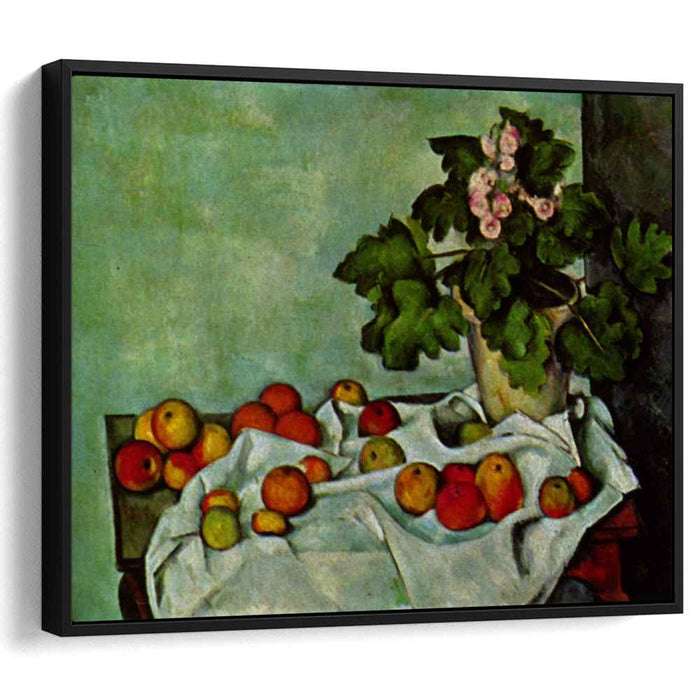 Still Life with Apples and a Pot of Primroses (1890) by Paul Cezanne