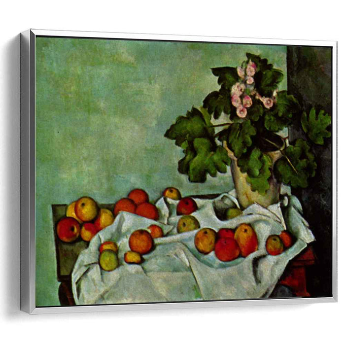 Still Life with Apples and a Pot of Primroses (1890) by Paul Cezanne