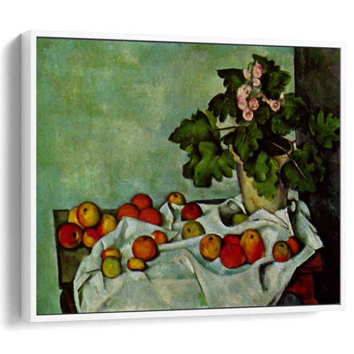 Still Life with Apples and a Pot of Primroses (1890) by Paul Cezanne