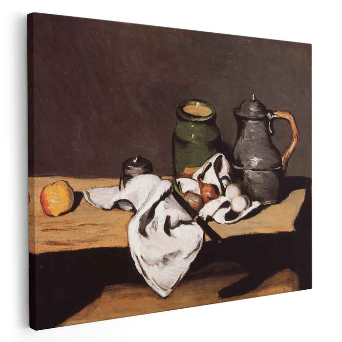 Still Life with Green Pot and Pewter Jug (1870) by Paul Cezanne