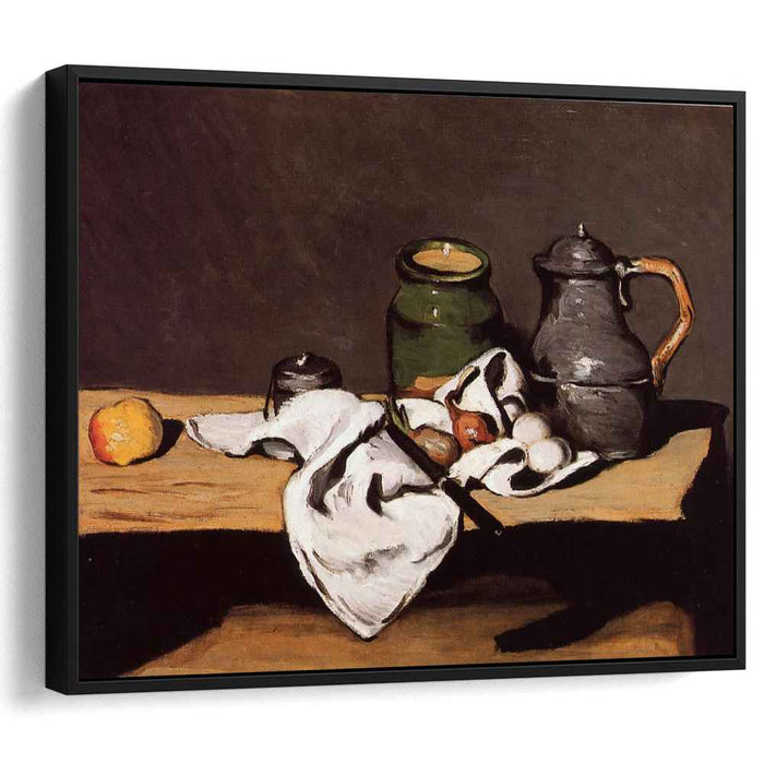 Still Life with Green Pot and Pewter Jug (1870) by Paul Cezanne