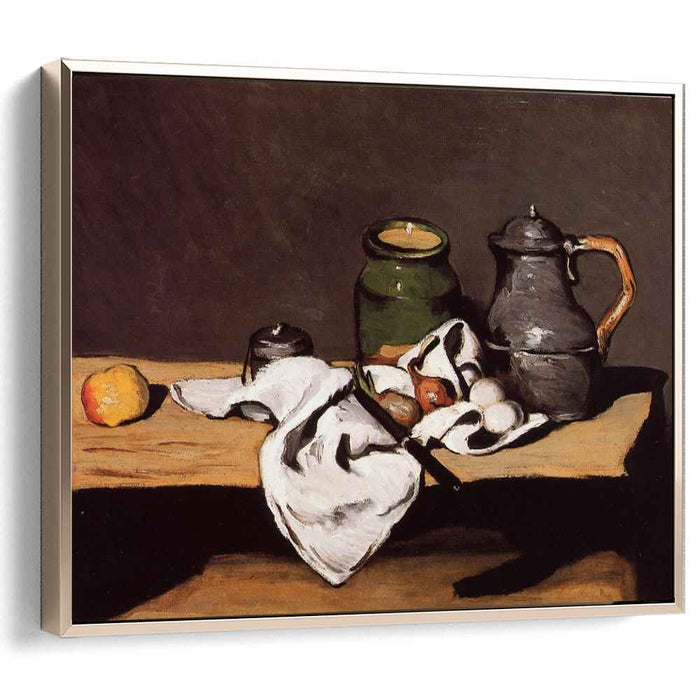 Still Life with Green Pot and Pewter Jug (1870) by Paul Cezanne