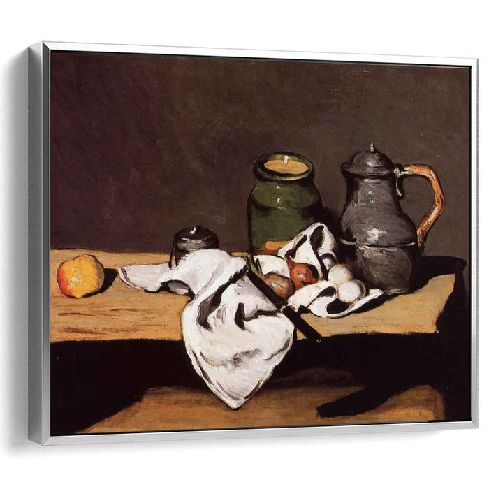 Still Life with Green Pot and Pewter Jug (1870) by Paul Cezanne