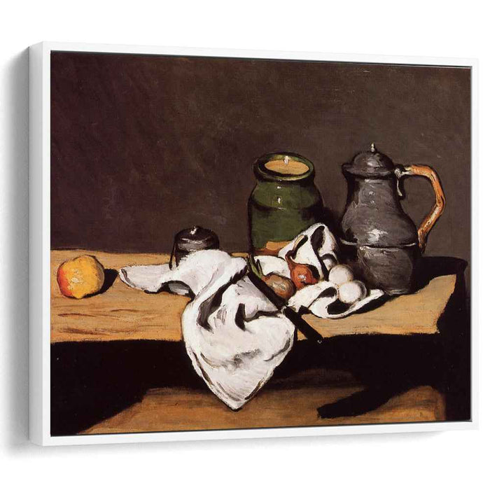 Still Life with Green Pot and Pewter Jug (1870) by Paul Cezanne