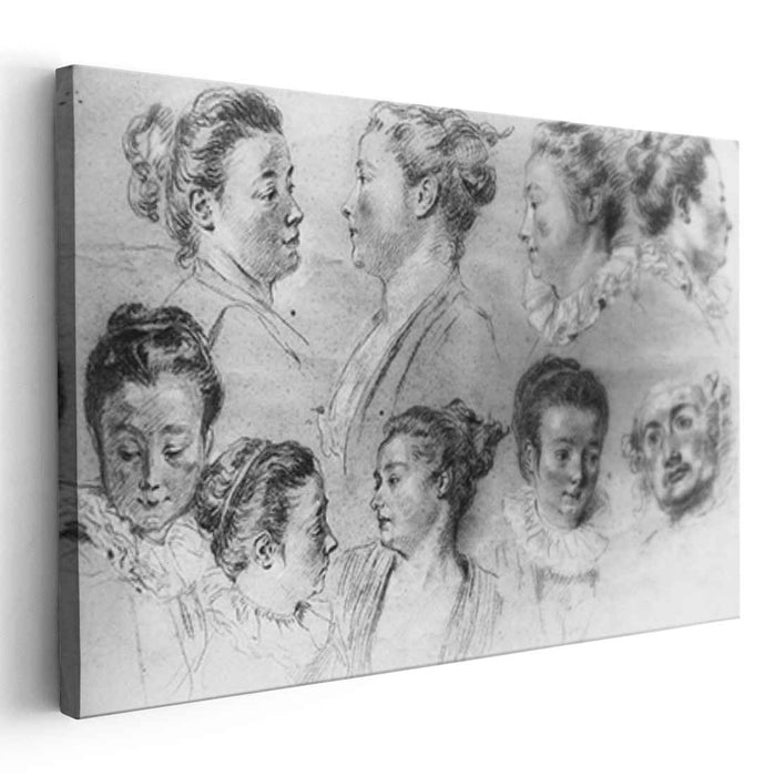 Studies of Women's Heads by Antoine Watteau