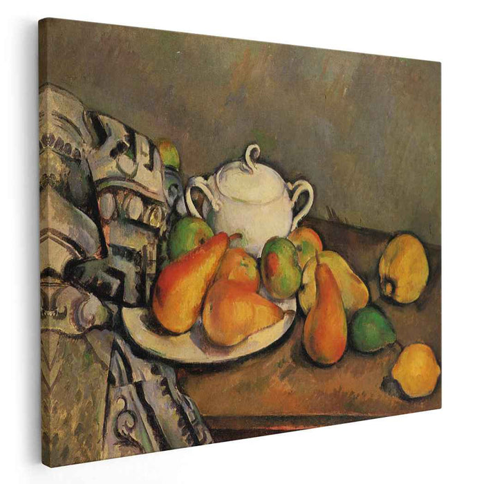 Sugarbowl, Pears and Tablecloth by Paul Cezanne